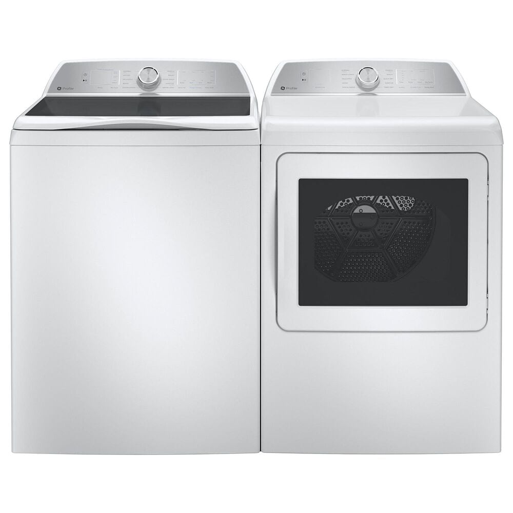 GE Profile 5 Cu. Ft. Top Load Impeller Washer and 7.4 Cu. Ft. Electric Dryer Laundry Pair in White, , large