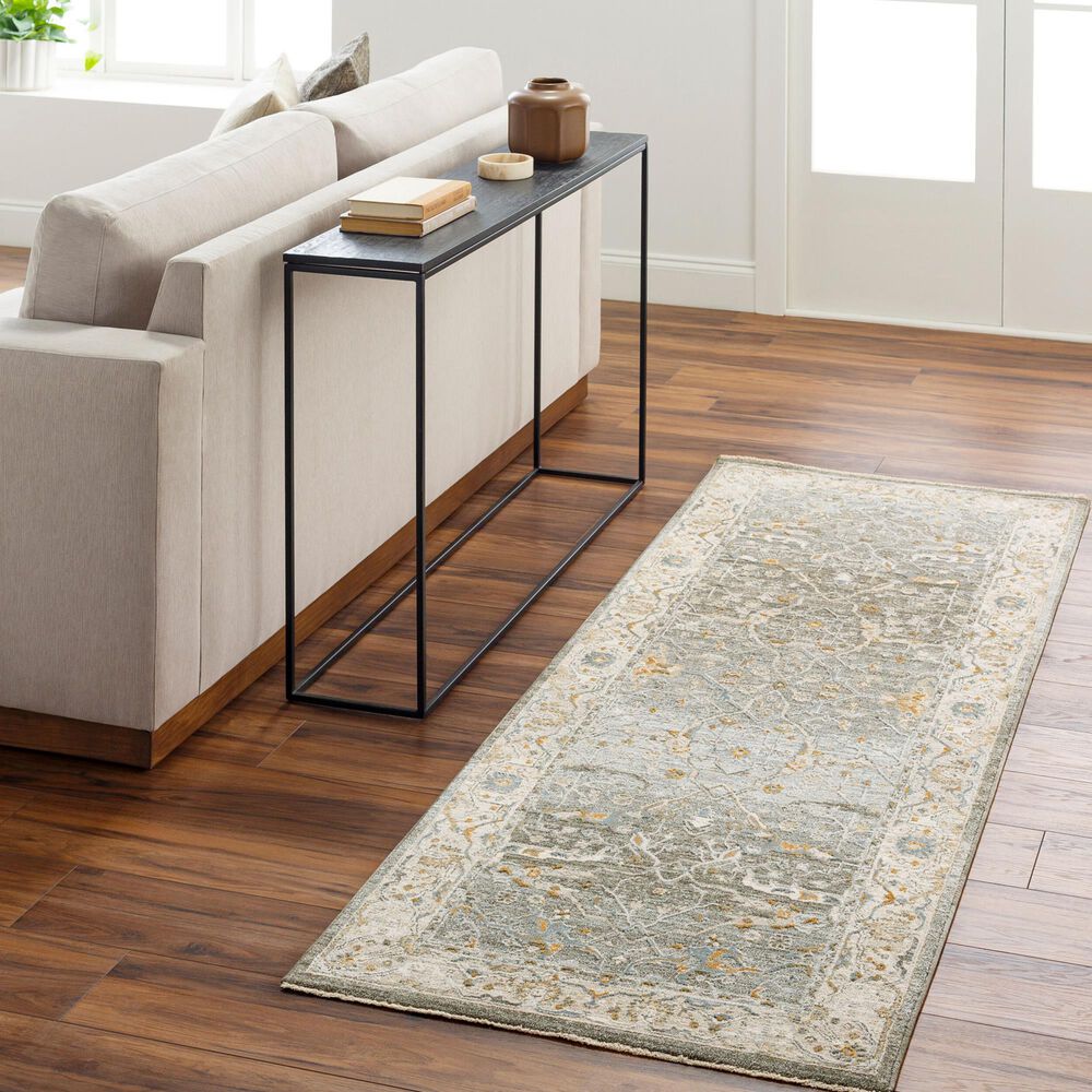 Surya Dresden Deep Teal, Dusty Sage, Taupe, Off-White, Light Gray, Olive and Mustard 2&#39;7&quot; x 7&#39;3&quot; Runner, , large