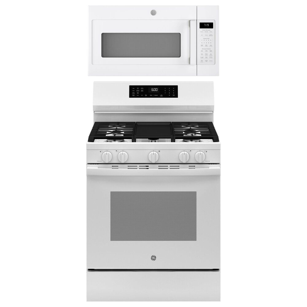 GE Appliances 2-Piece Kitchen Packages with 30" Freestanding Gas Range and 1.9 Cu. Ft. Over-the-Range Microwave Oven in White, , large