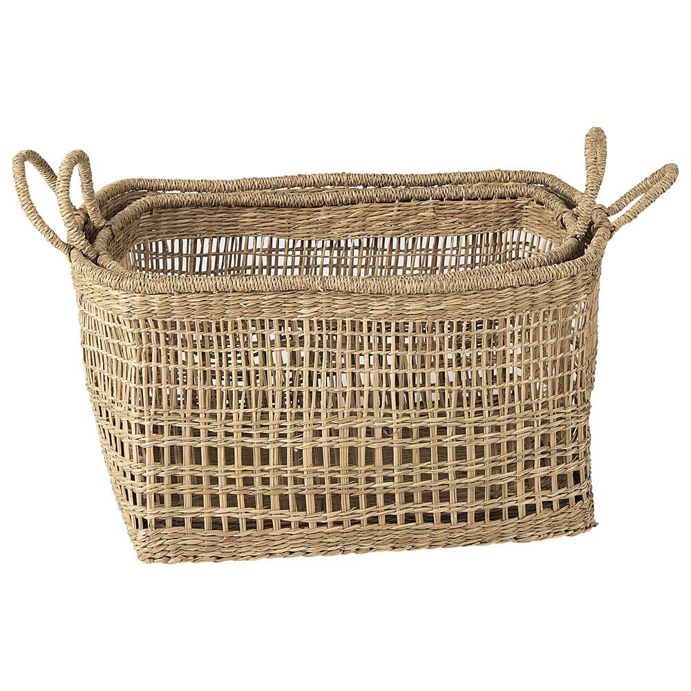 Mercana Bellisa Rectangular Basket with Handles in Medium Brown (Set of 2), , large