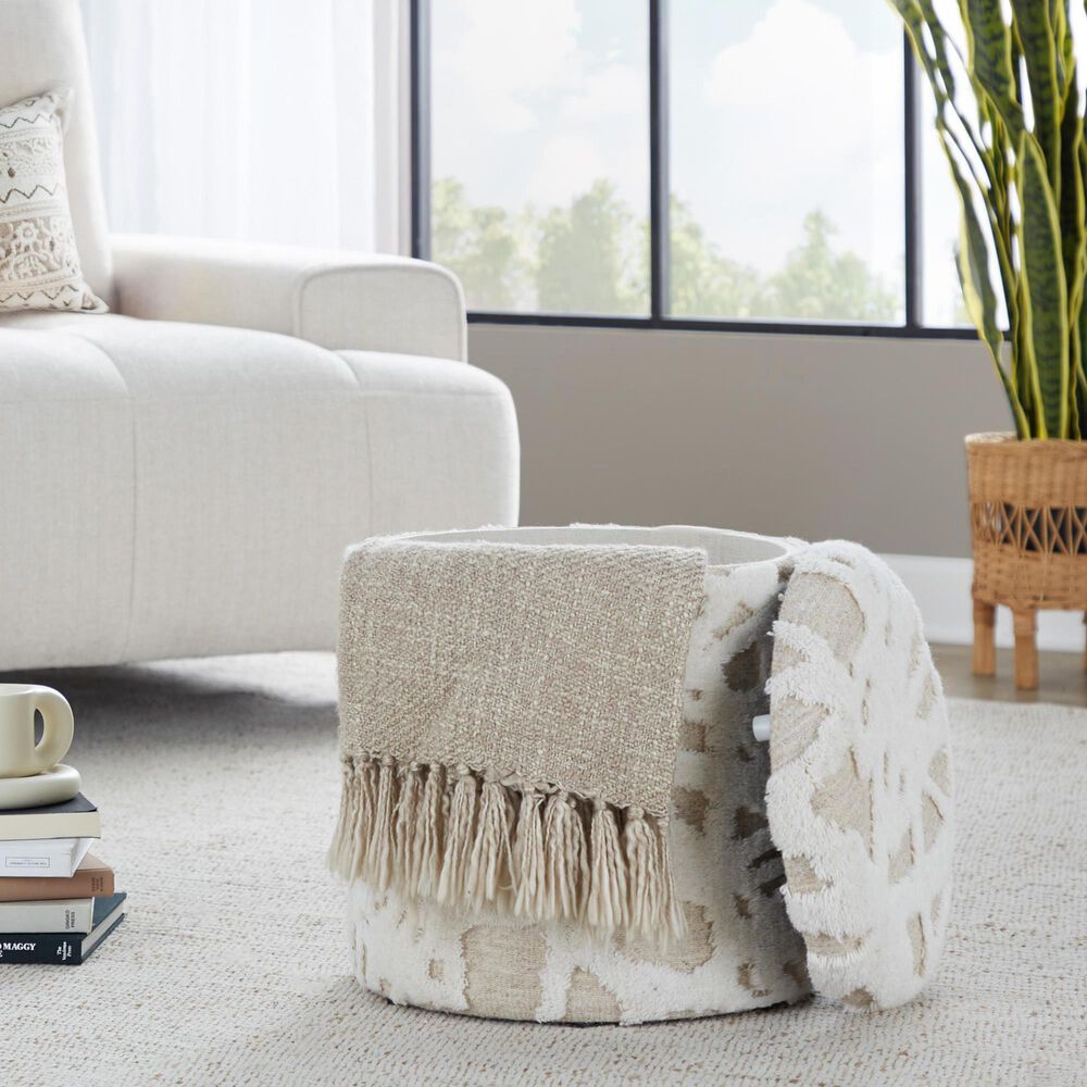 LumiSource Tahoe 18" Shag Storage Ottoman in Beige, , large