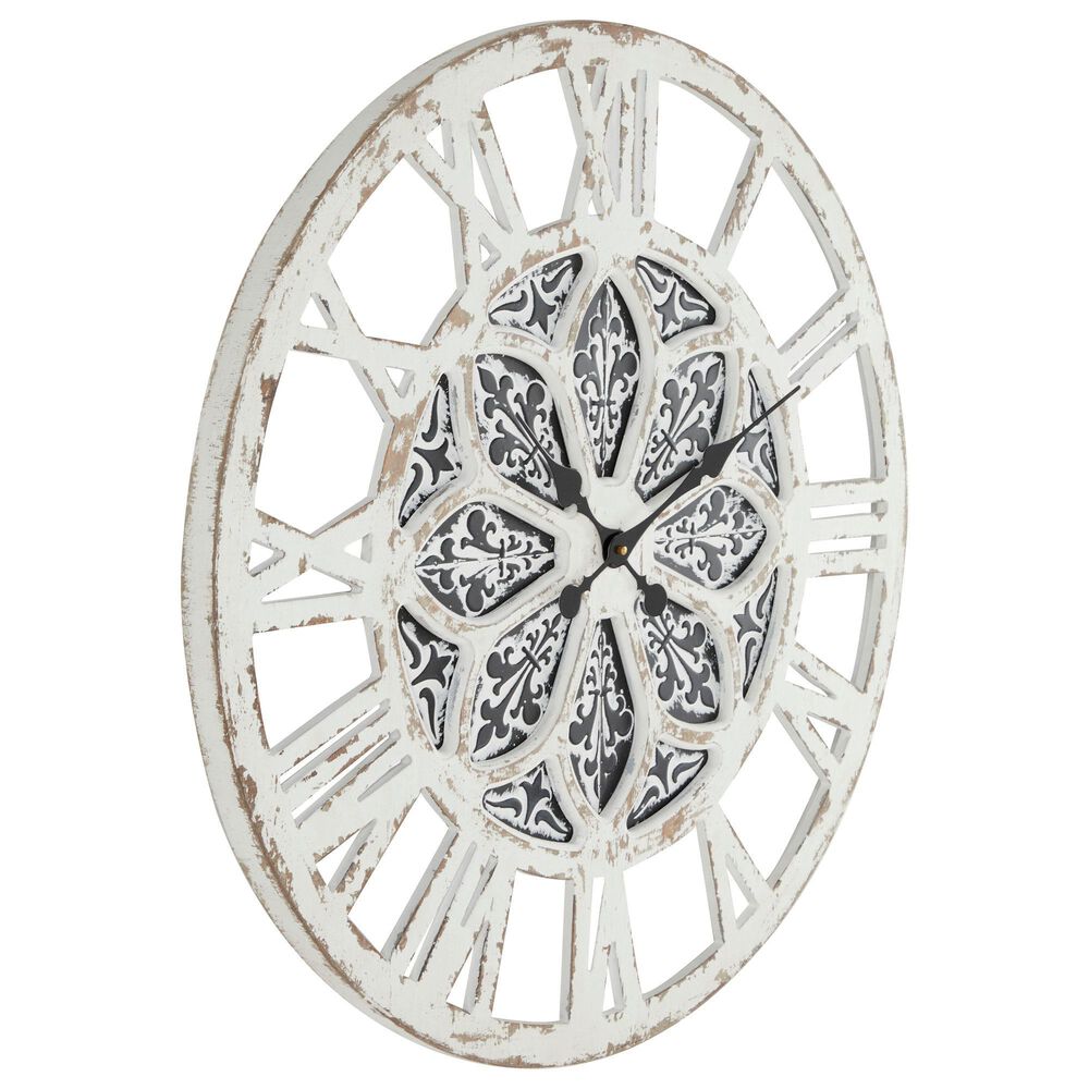 Maple and Jade 28" Farmhouse Wood Wall Clock in White, , large