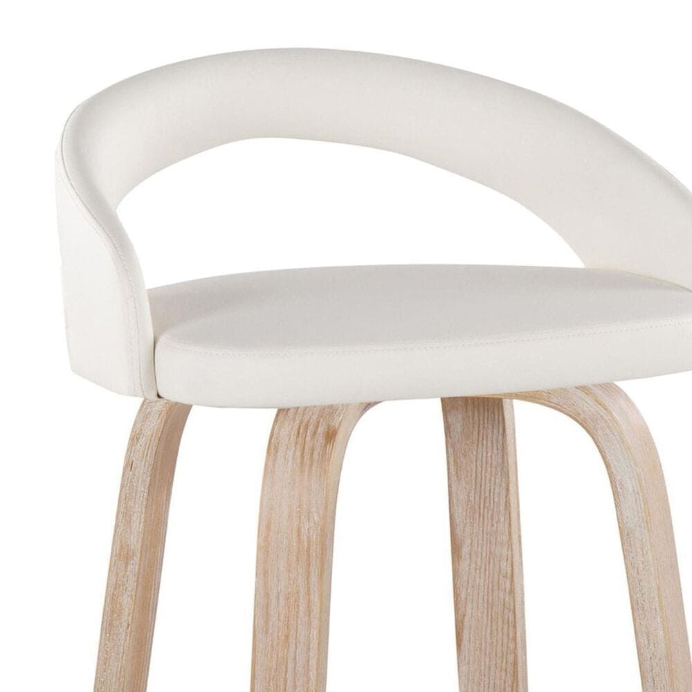 LumiSource Grotto Swivel Bar Stool with White Faux Leather Upholstery in Whitewashed Wood and Black (Set of 2), , large