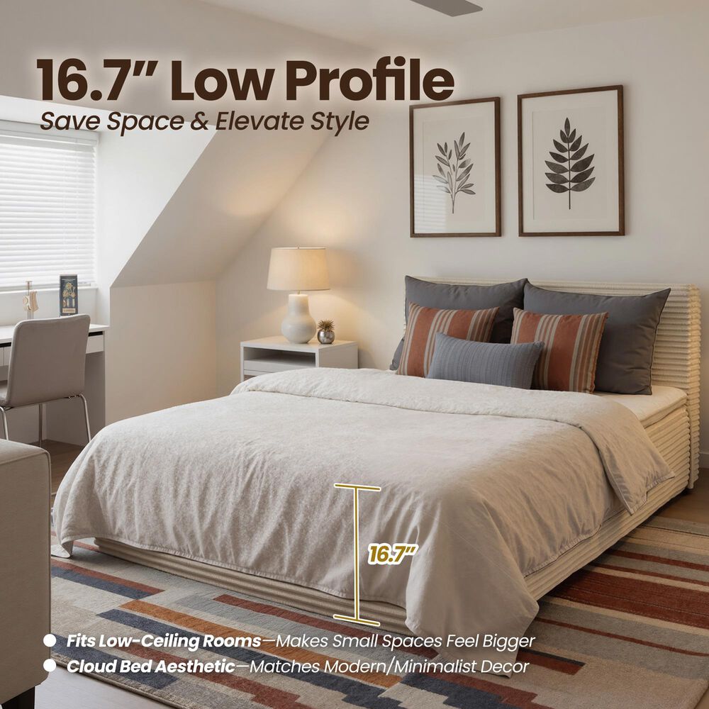 HOMLUX Plush Queen Mattress with Beige Headboard, , large