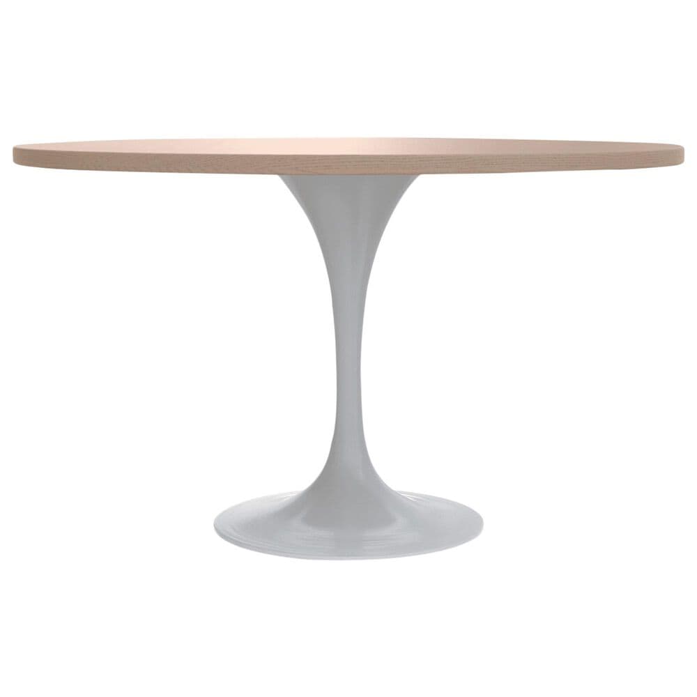 Leisuremod LeisureMod Verve Collection 48 Round Dining Table, White Base with Light Natural Wood MDF Top, , large