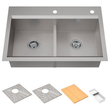 Kohler Task Smart Divide 33" Undermount Double-Bowl Workstation Kitchen Sink in Stainless Steel, , large
