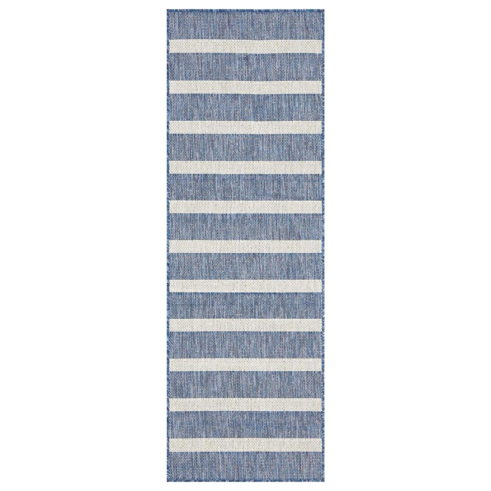 Nourison Positano POS03 Navy and Ivory 2" x 6" Indoor/Outdoor Runner, , large