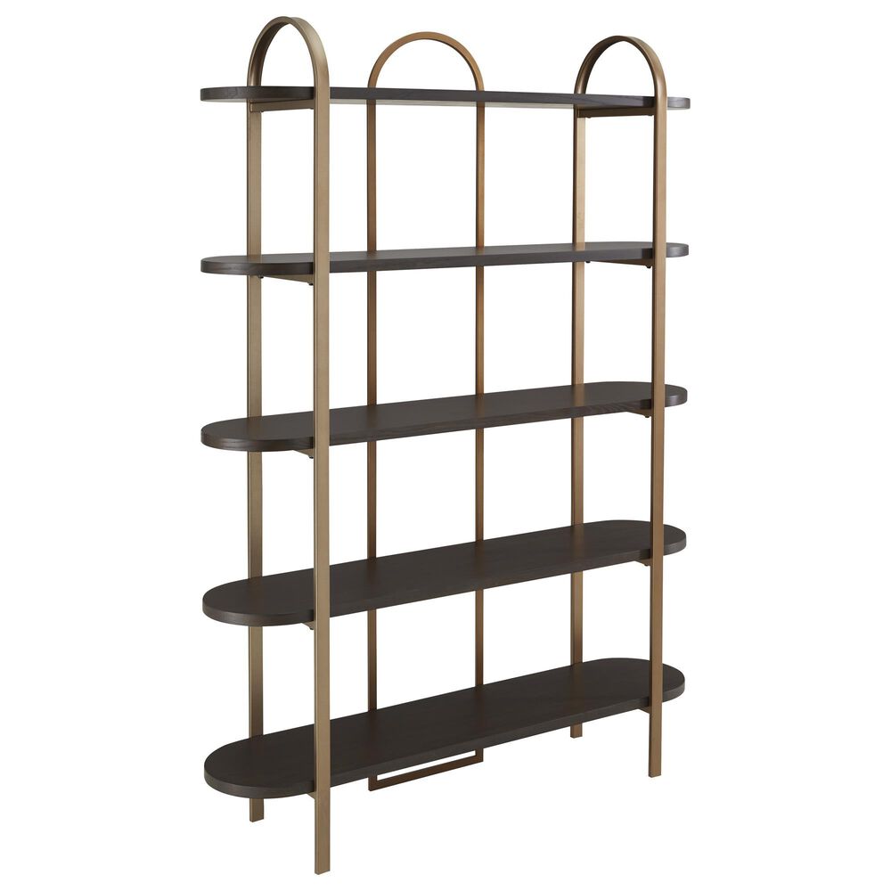 Ashley Brentmour 7-Shelf Bookcase in Dark Brown and Gold, , large