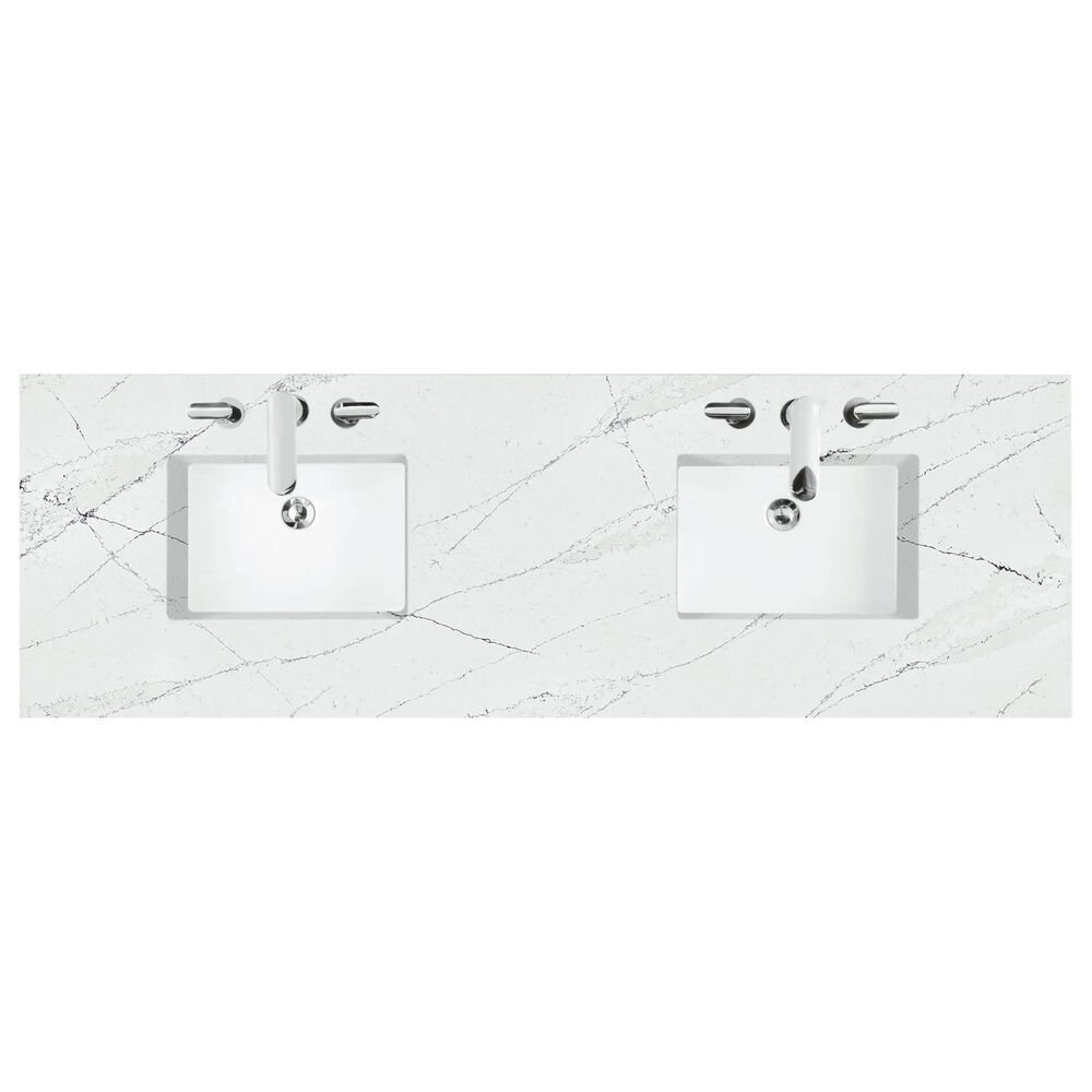 James Martin Vanities Amberly 72&quot; Double Bathroom Vanity in Walnut with 3 cm Arctic Fall Solid Surface Top and Rectangular Sinks, , large