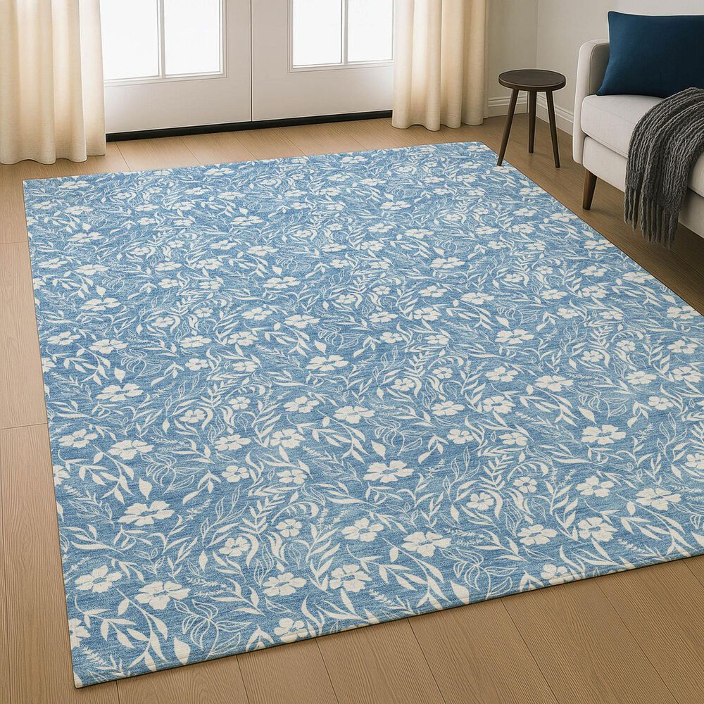 Dalyn Rug Company Soft Essentials Floral Denim 10' x 14' Indoor/Outdoor Area Rug, , large