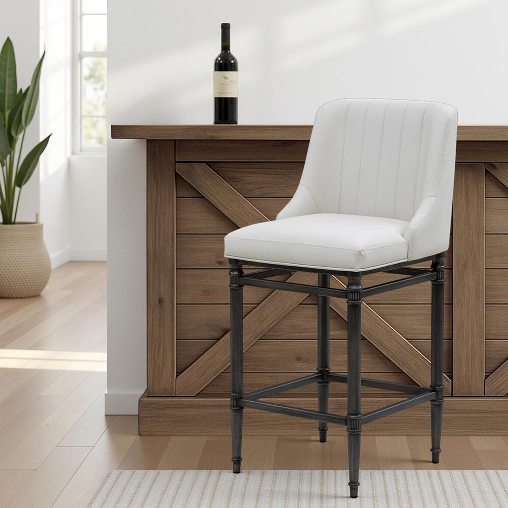 Armen Living Marvin Bar Height Stool with Ivory Upholstery in Antique Pewter, , large