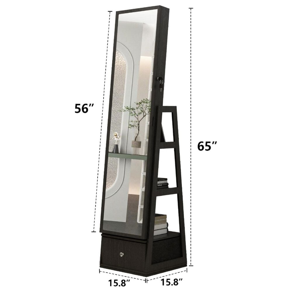 GigaCloud Swivel Jewelry Cabinet with Full Length Mirror and Storage Drawers in Black, , large