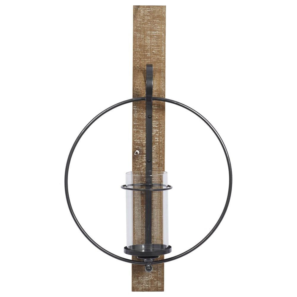 Maple and Jade Pillar Geometric Wall Sconce with Wood Back Mount in Brown and Black, , large
