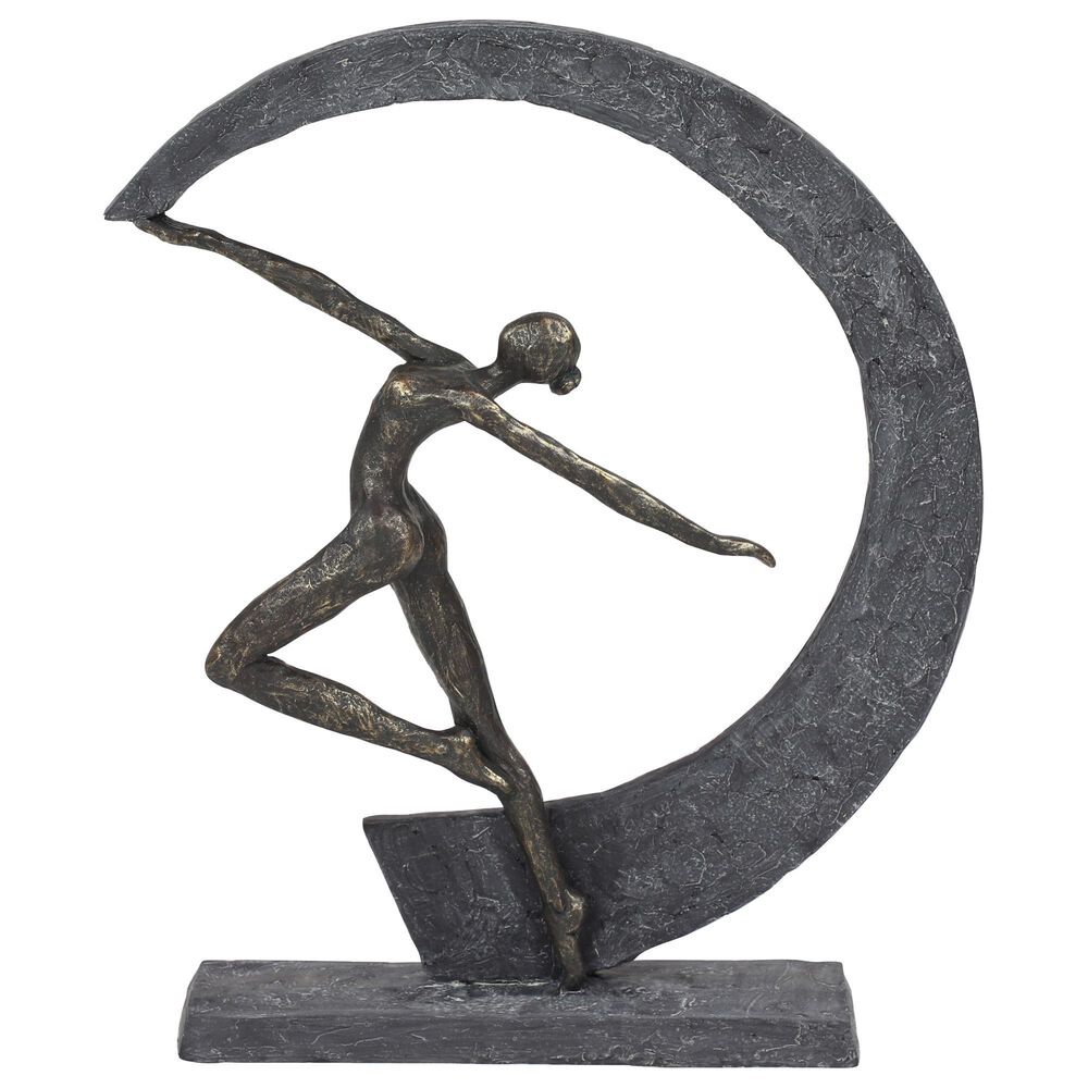 Maple and Jade 15" x 12" Resin Dancer and Crescent Moon Shaped Sculpture in Dark Gray and Gold, , large