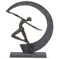 Maple and Jade 15" x 12" Resin Dancer and Crescent Moon Shaped Sculpture in Dark Gray and Gold, , large