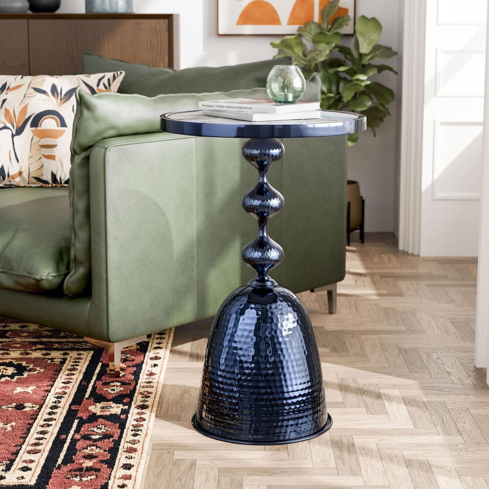 Furniture of America Gleam Round End Table in Polished Blue and Ocean, , large