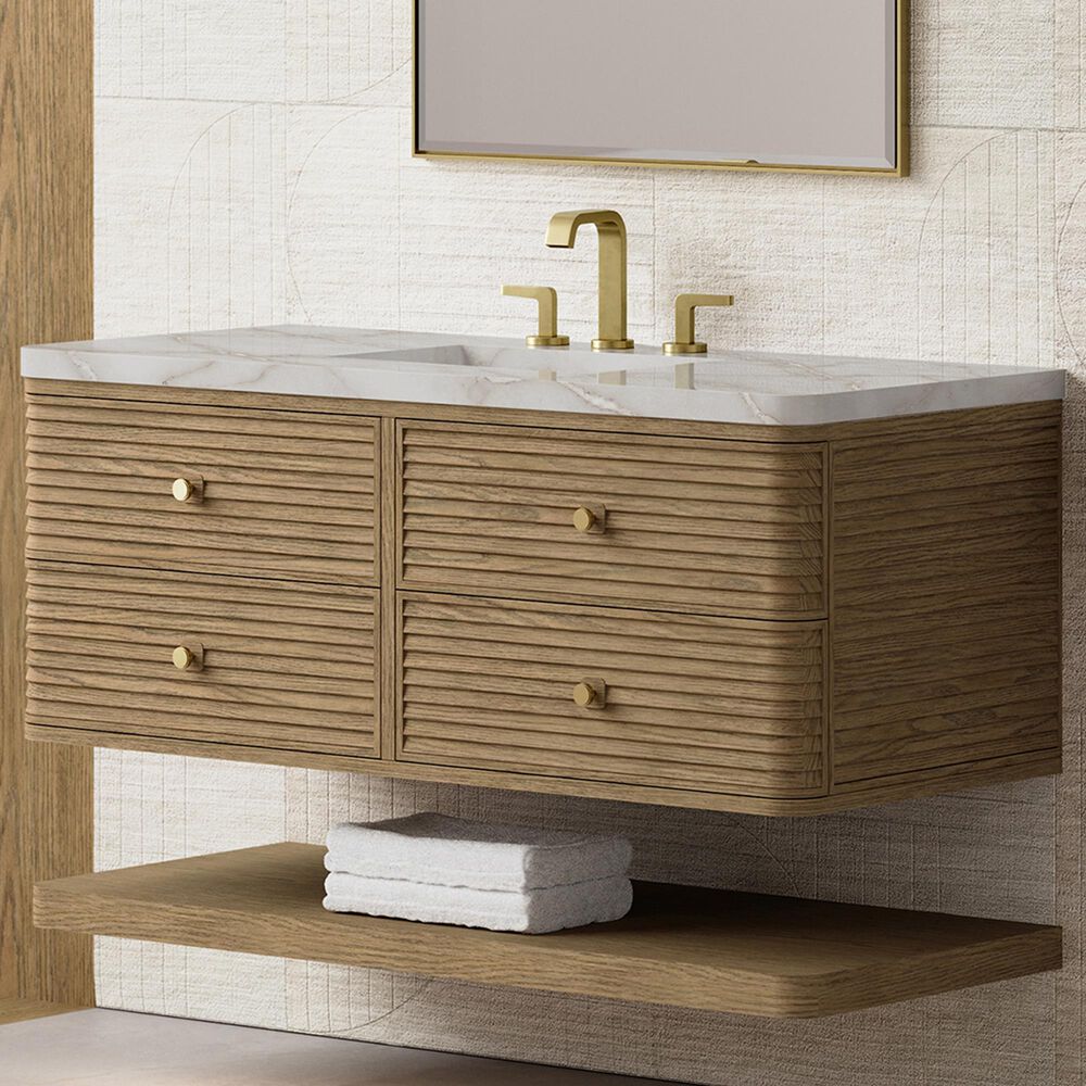 James Martin Allamari 48" Single Bathroom Vanity in Dune Mist with 3 cm Victorian Silver Silestone Top and Rectangular Sink, , large