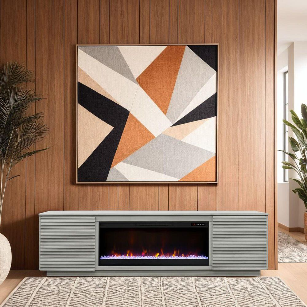 Legends Home Stardust 86" Fireplace Console with Fireplace Insert in Sandstone, , large