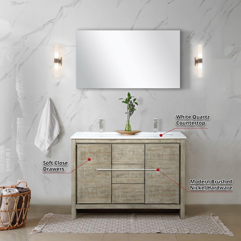 Lexora Home Lafarre 48&quot; Double Bathroom Vanity in Rustic Acacia with 2 cm White Quartz Top and Rectangular Sinks, , large