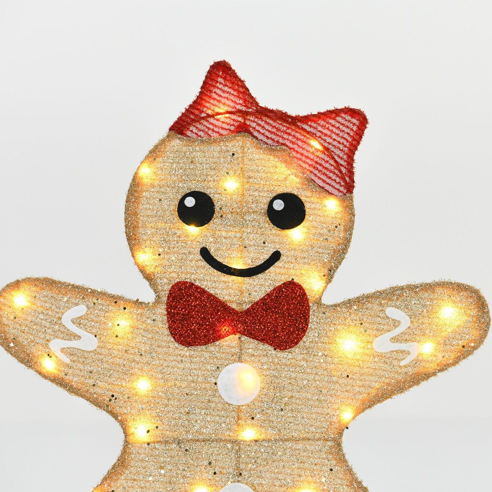 HOMLUX 2-Piece Gingerbread Man Gift Box with LED Lights in Champagne, , large