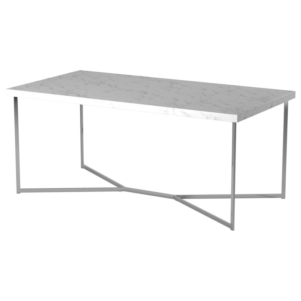 Walker Edison Luxe Coffee Table in White and Chrome, , large