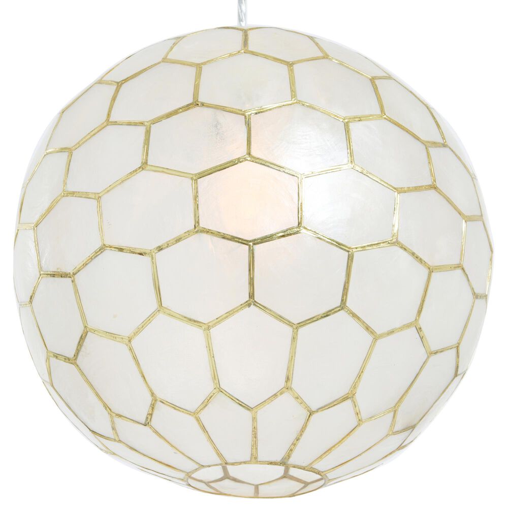 Creative Coop Simone 16" Pendant with Pearly White Shade in Antique Gold, , large