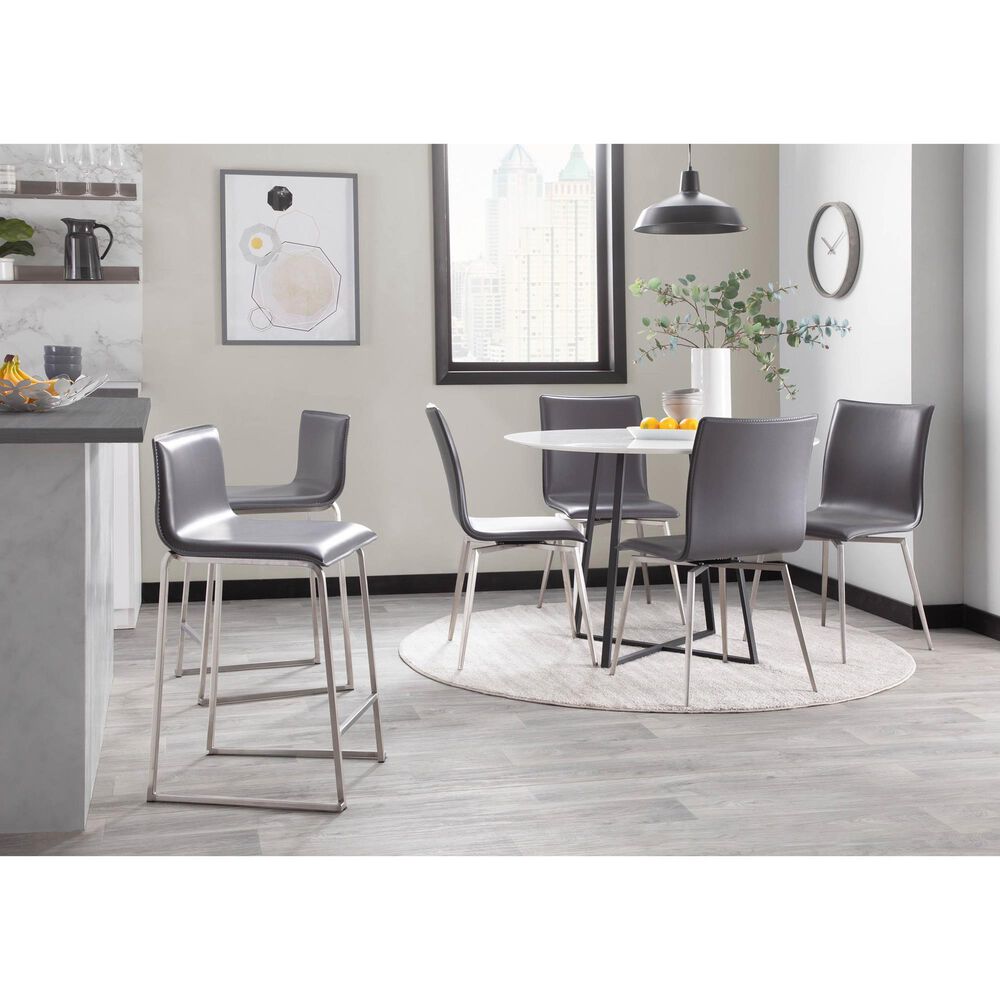 Lumisource Mason Swivel Side Chair with Grey Upholstered in Brushed Stainless Steel (Set of 2), , large