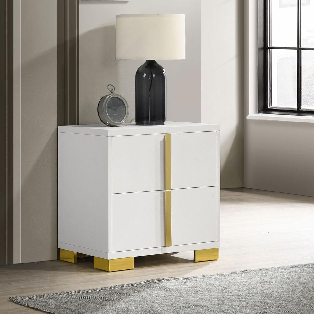 Pacific Landing Marceline 2-Drawer Nightstand in White and Gold, , large