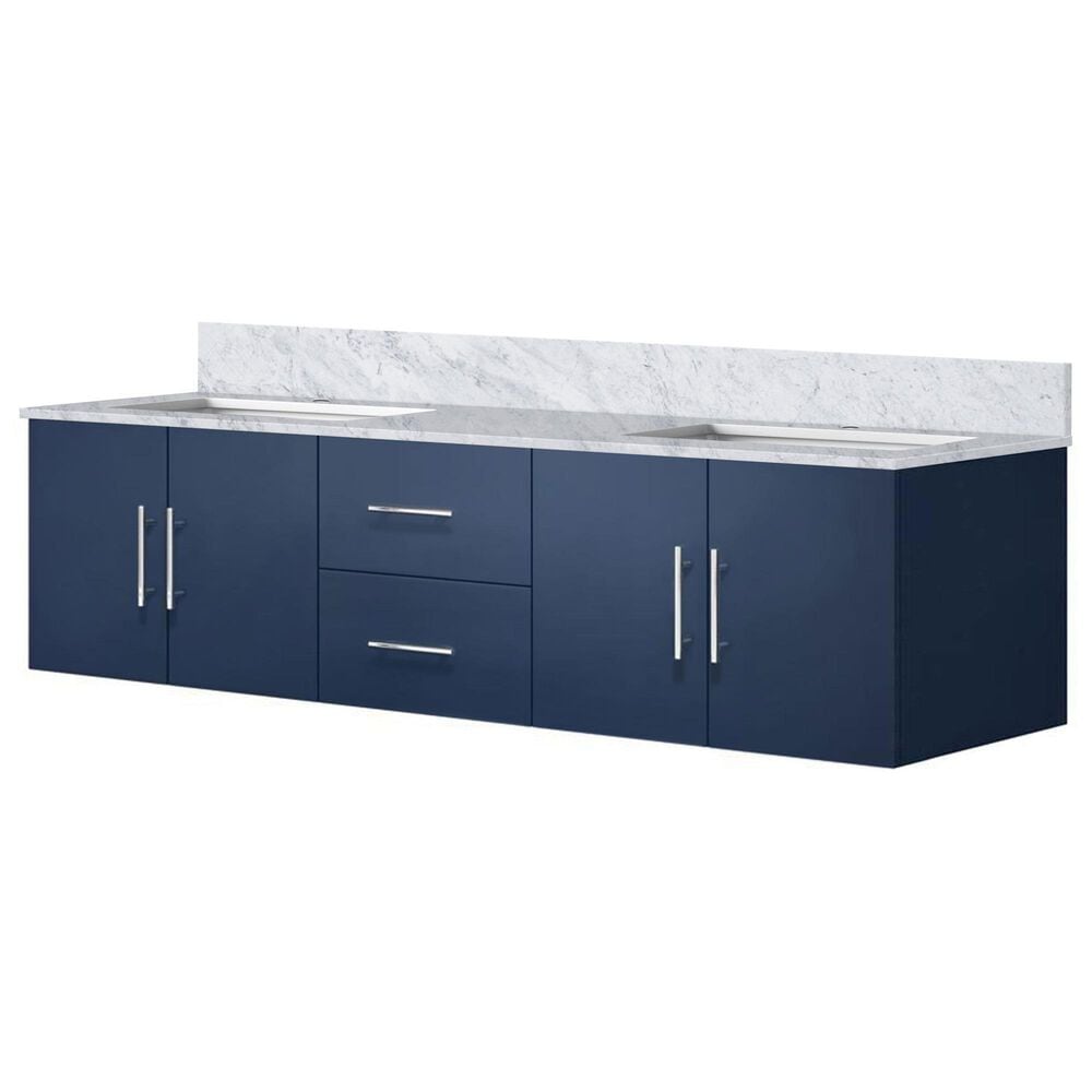 Lexora Home Geneva 72" Double Bathroom Vanity in Navy Blue with 2 cm White Carrara Marble Top and Rectangular Sinks, , large