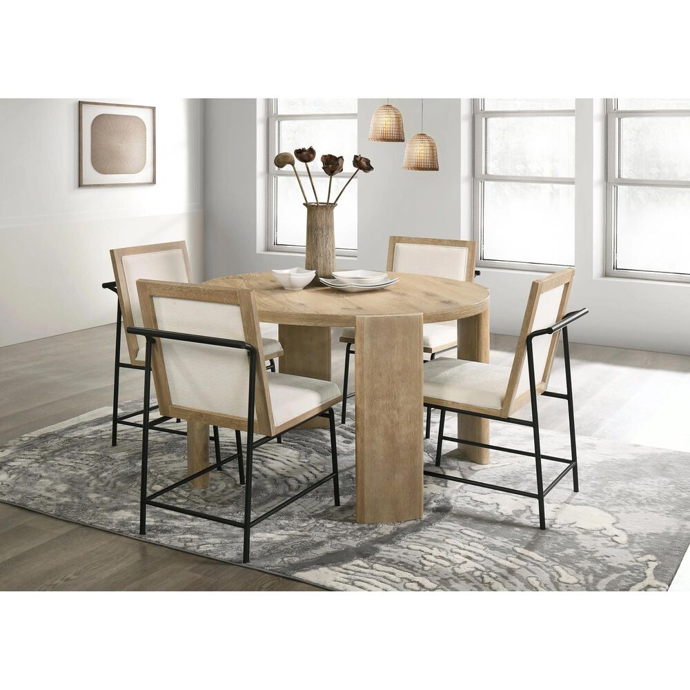 HOMLUX 47"W Round Dining Table with Oak Finish, 4-Leg Base, in Oak, , large