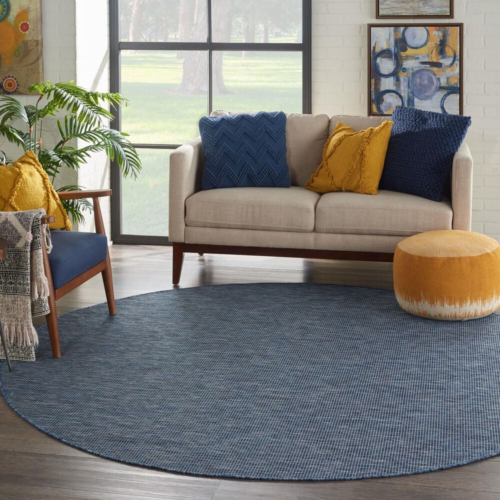 Nourison Positano 8' Round Navy Blue Indoor/Outdoor Area Rug, , large