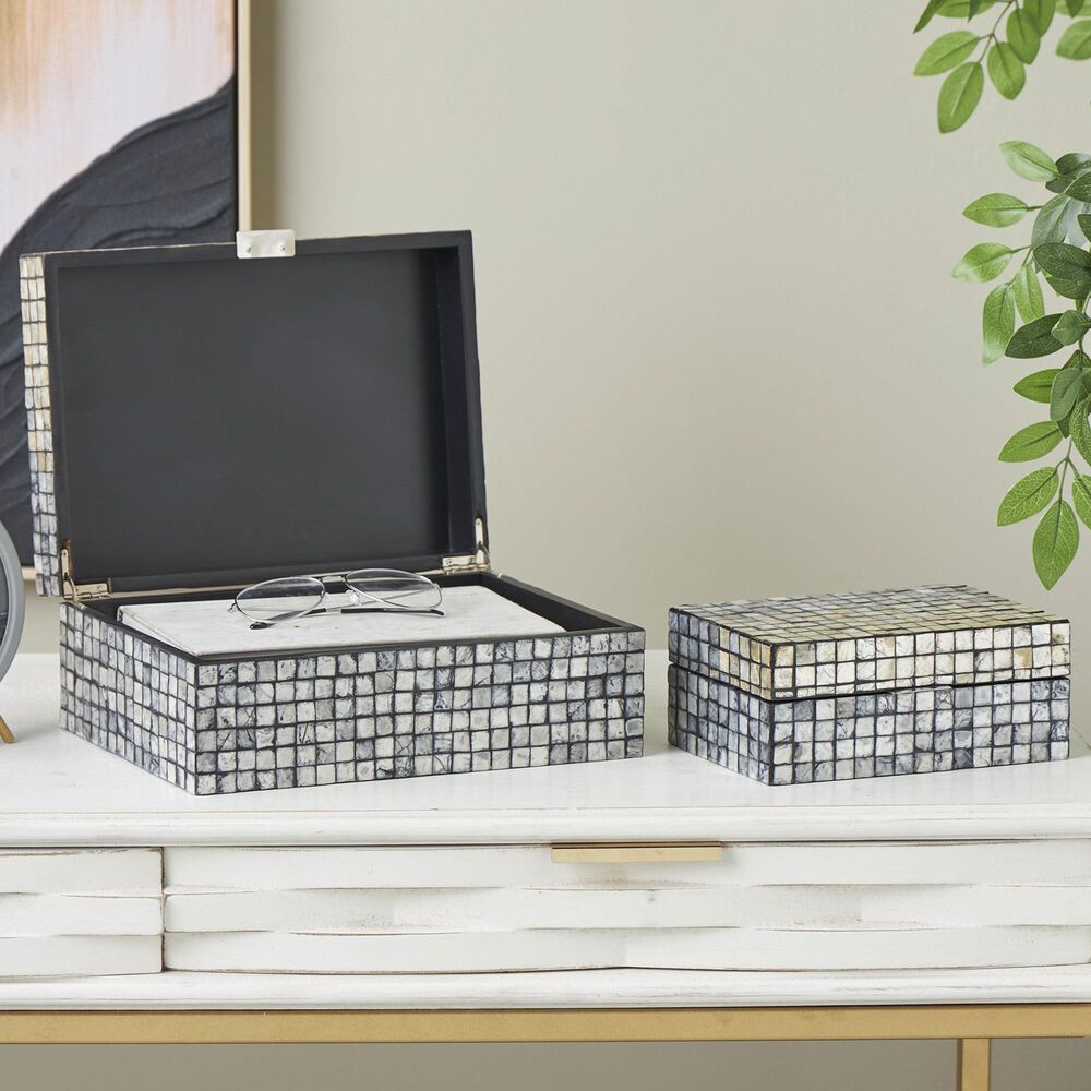 Maple and Jade 2-Piece Handmade Mosaic Storage Decorative Box Set in Polished Gray, , large