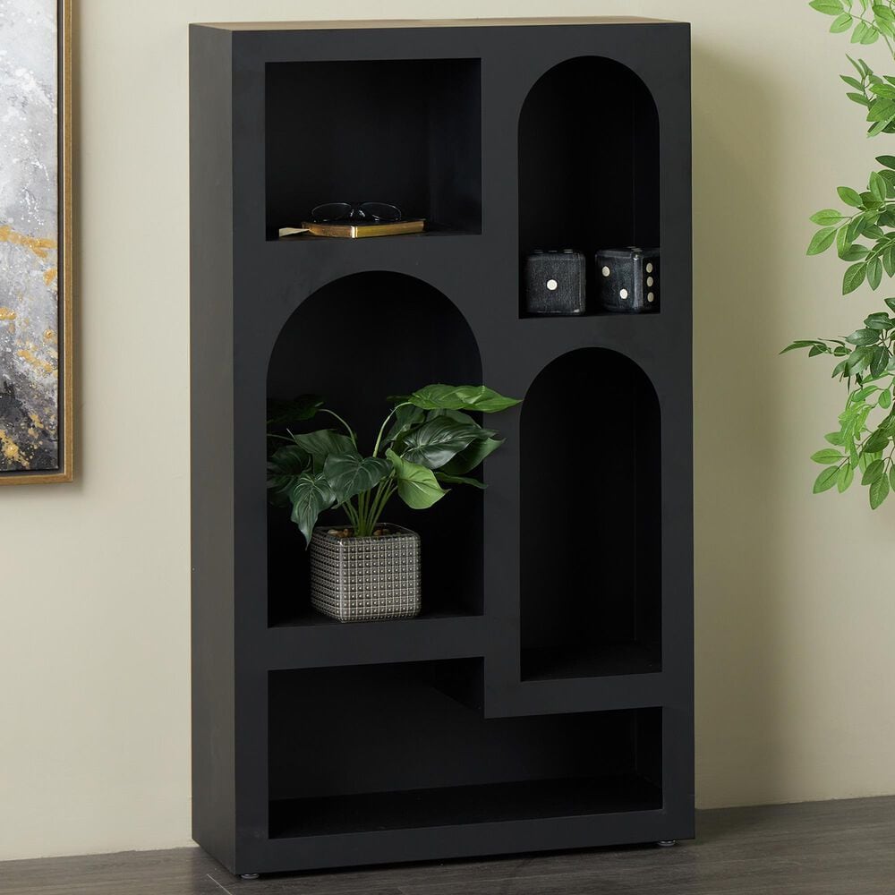 Maple and Jade 5-Shelf Geometric Storage Shelving Unit in Matte Black, , large
