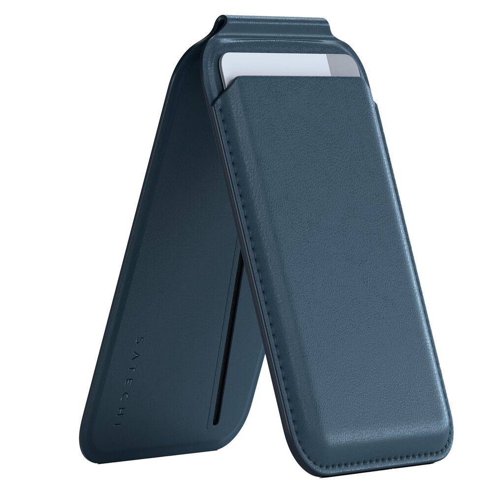 Satechi Vegan Leather Magnetic Wallet Stand in Dark Blue, , large