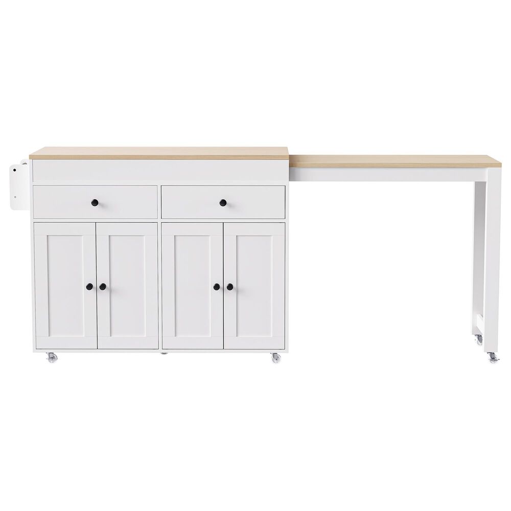 HOMLUX 75" Kitchen Island with Extendable Dining Table in White, , large