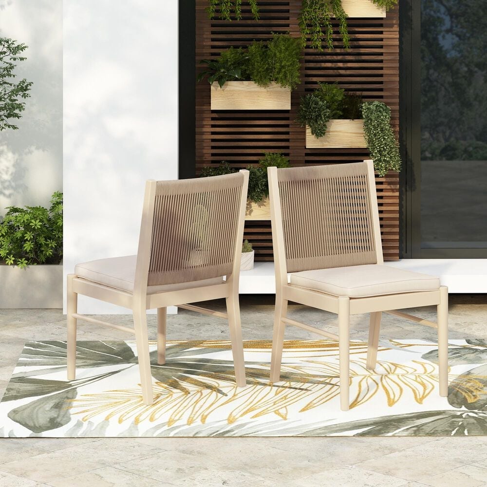 Hearth and Haven Cordoba Outdoor Dining Chair with Yellow Rope in Beige (Set of 2), , large