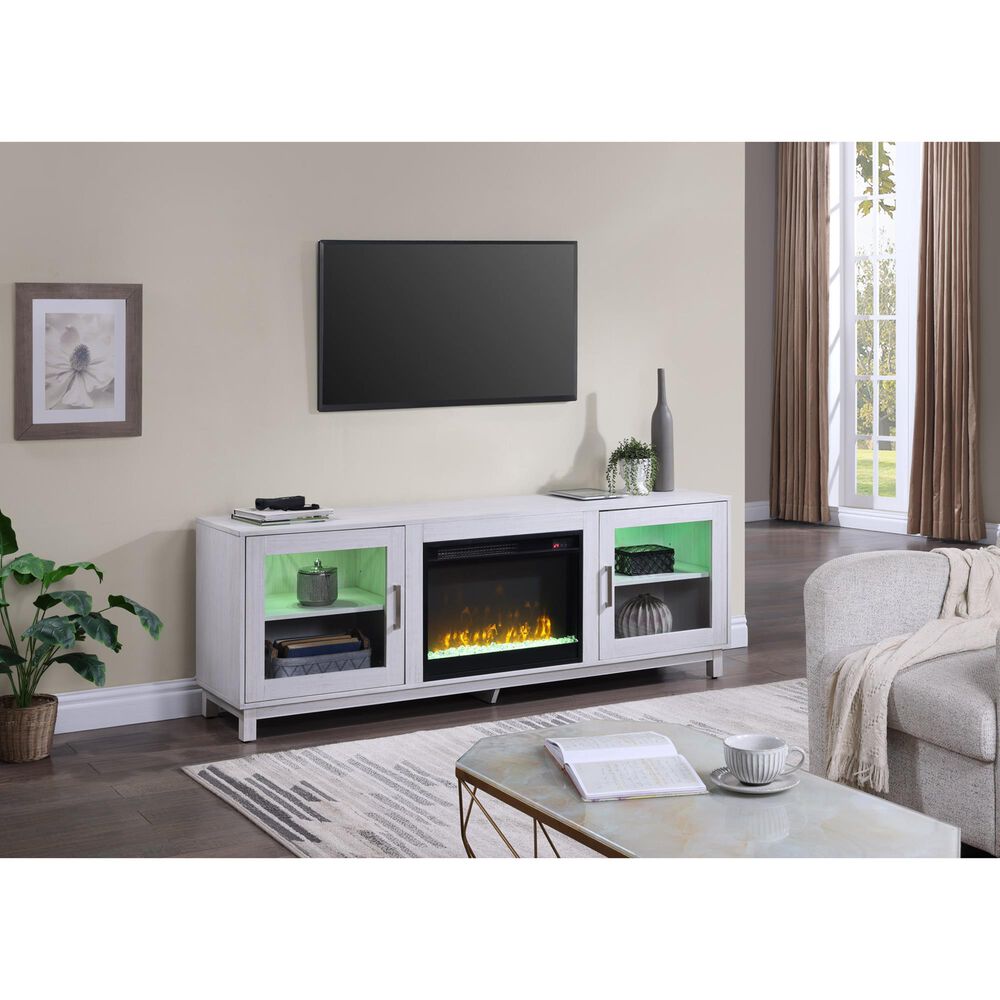 HOMLUX 70" TV Stand Console with Fireplace and LED Storage in White, , large