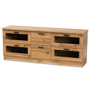 Baxton Studio Adelino 65" TV Stand in Oak Brown and Black, , large