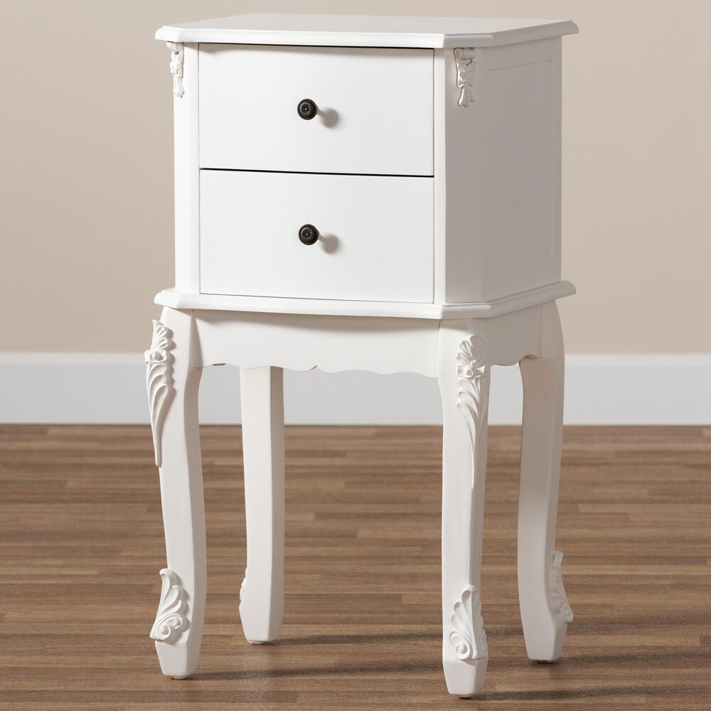 Baxton Studio Sophia 2 Drawer Nightstand in White, , large