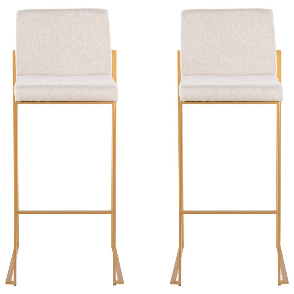 Lumisource Fuji High Back Barstool with Beige Fabric in Gold &#40;Set of 2&#41;, , large