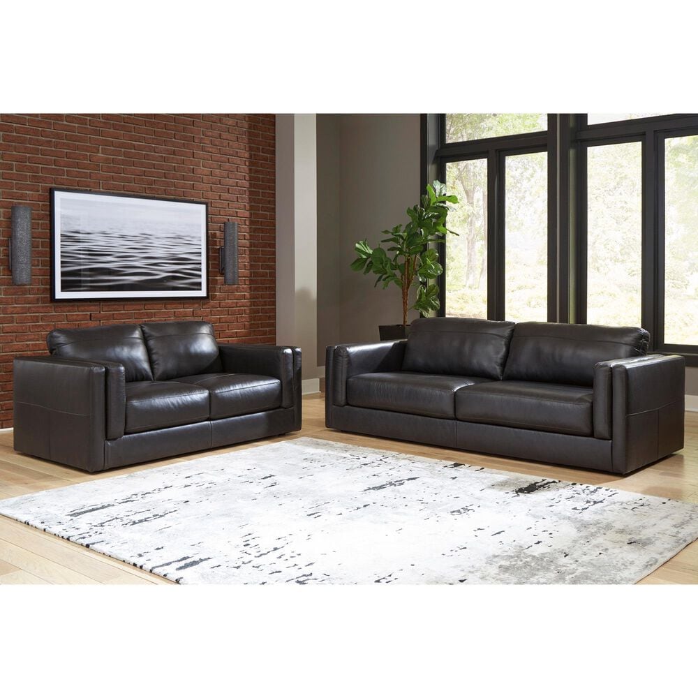 Ashley Amiata Stationary Sofa and Loveseat Set in Onyx, , large
