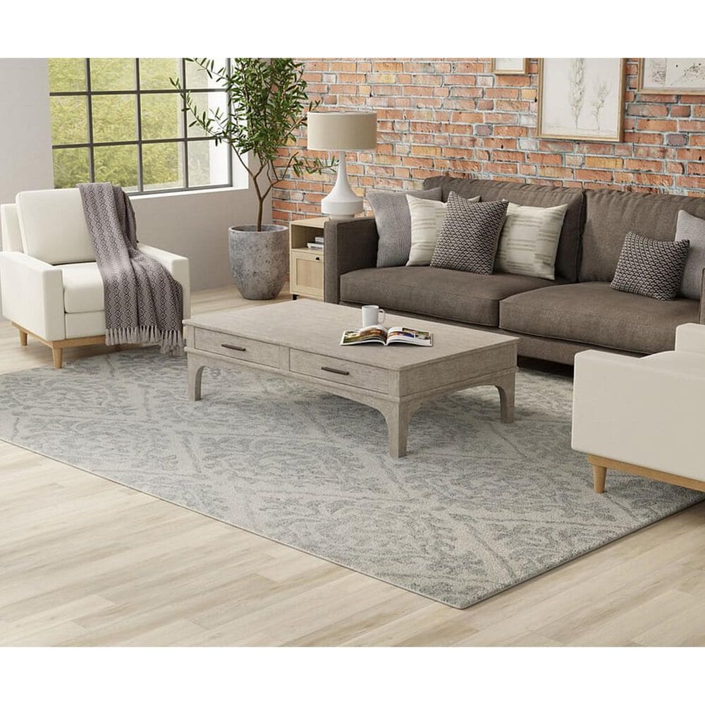 Feizy Belfort Damask Gray 5&#39; x 8&#39; Area Rug, , large