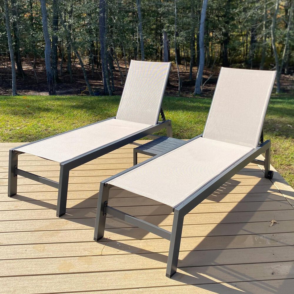 HOMLUX 3-Piece Patio Chaise Lounge Set with Wheels in Beige, , large