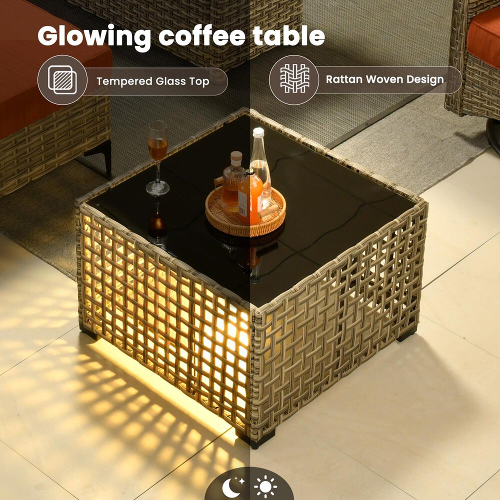 HOMLUX 5-Piece Outdoor Conversation Set with Solar Lighting Table in Orange, , large