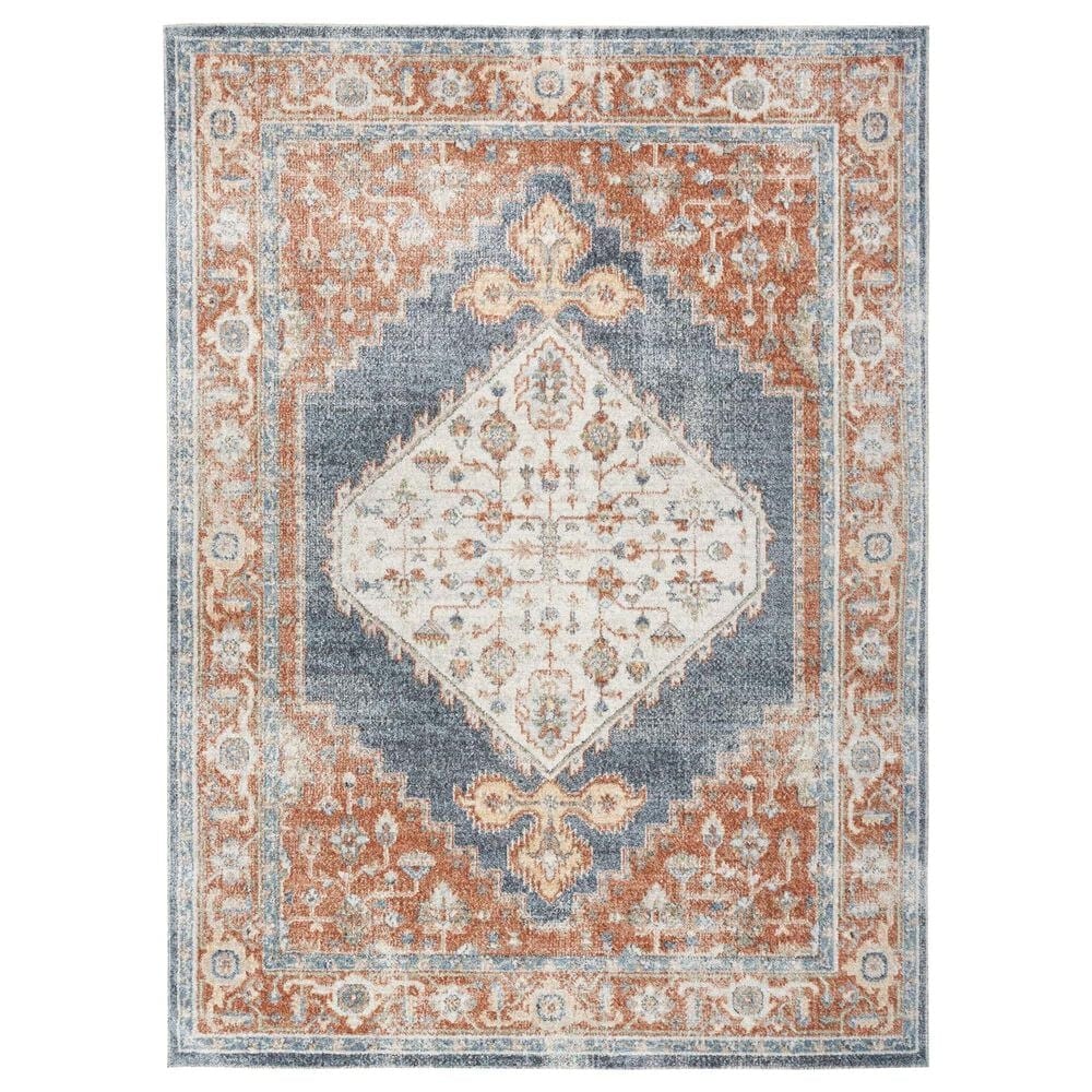 Nourison Astra Machine Washable ASW11 6"7" x 9" Denim and Multicolor Area Rug, , large
