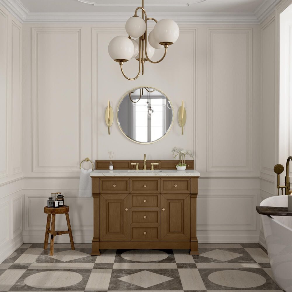 James Martin Vanities Brookfield 48&quot; Single Bathroom Vanity in Honey Oak with 3 cm Victorian Silver Quartz Top and Rectangular Sink, , large