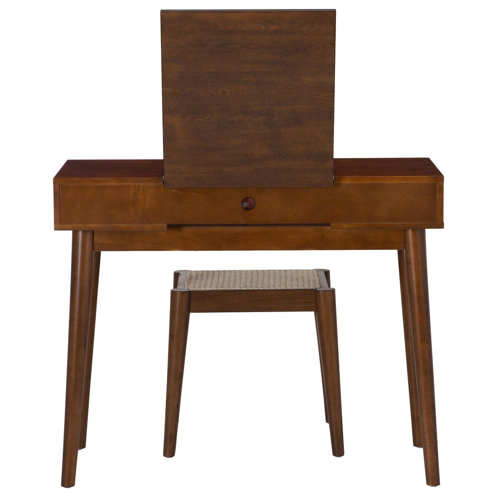 Linon Home Decor Camila Vanity with Stool in Walnut, , large