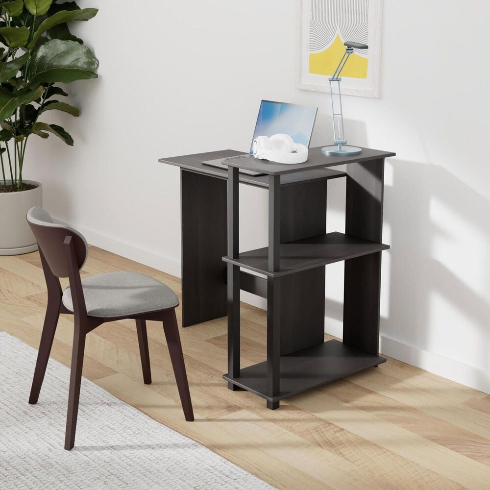 HOMLUX L-Shaped Computer Desk with Open Display Shelves in Espresso and Black, , large