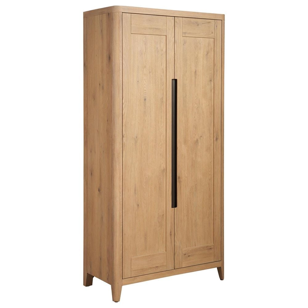 Universal Furniture Modern Walker California King Panel Bed with Dresser, Wardrobe and Two Nightstands in Natural Oak with AC Outlets and USB Ports, , large