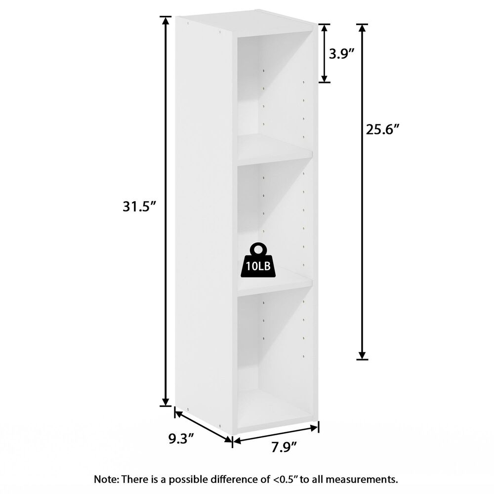 HOMLUX 8" 3-Tier Space Saving Bookcase with Open Adjustable Shelves in White, , large